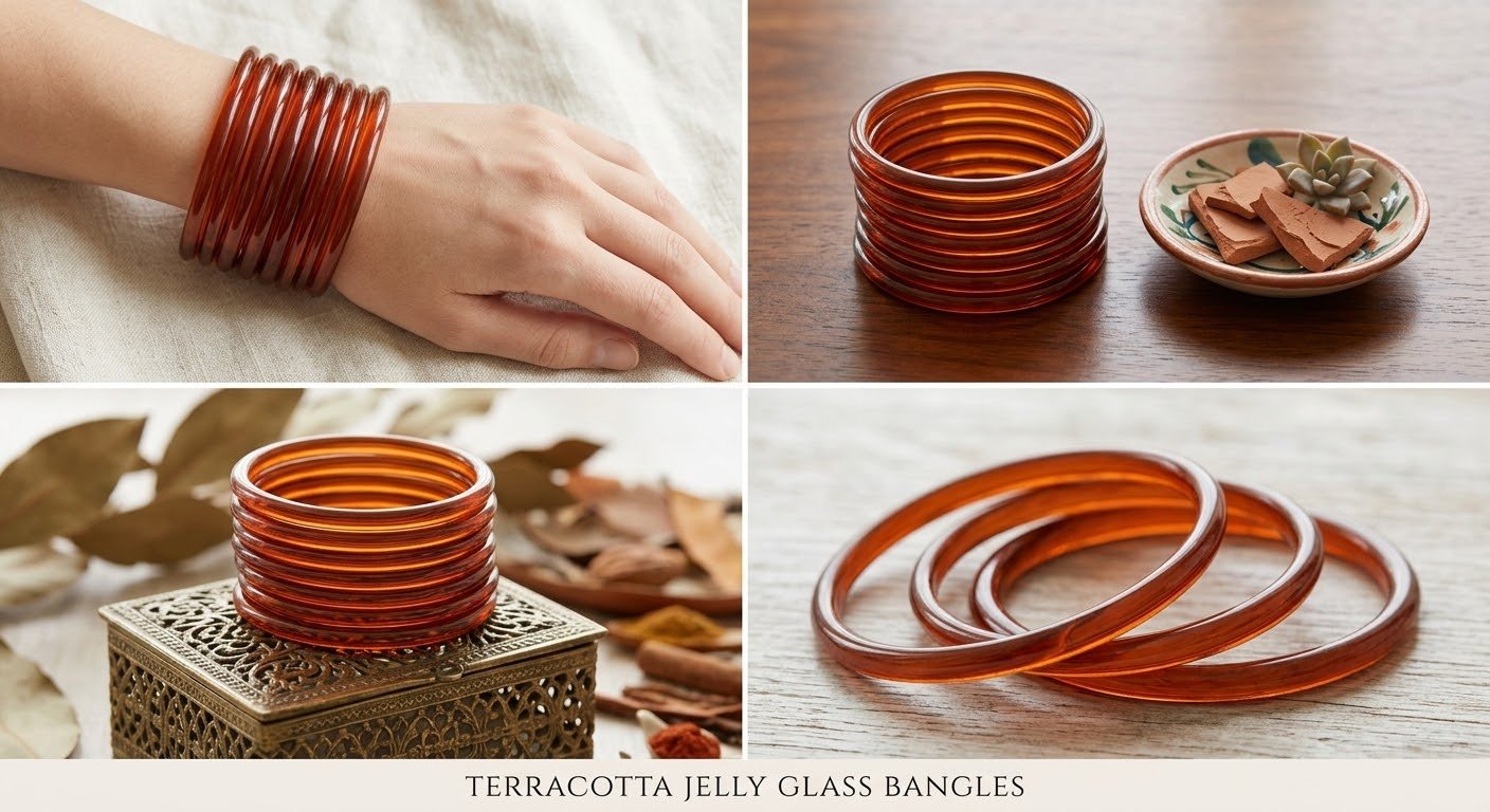 8 Pcs Trendy Glossy Jelly Glass Bangles - الصورة 4