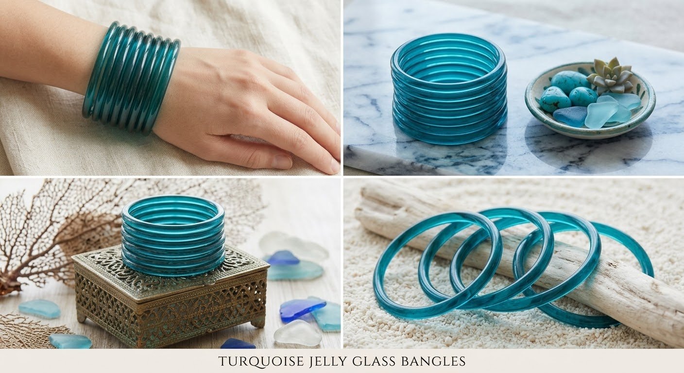 8 Pcs Trendy Glossy Jelly Glass Bangles - الصورة 5