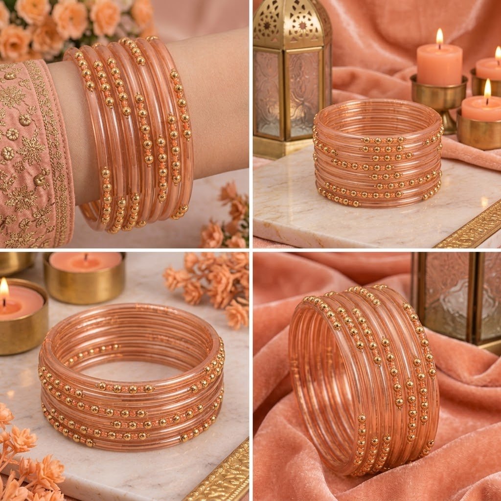 Dotted glass bangles 8pcs - Image 4