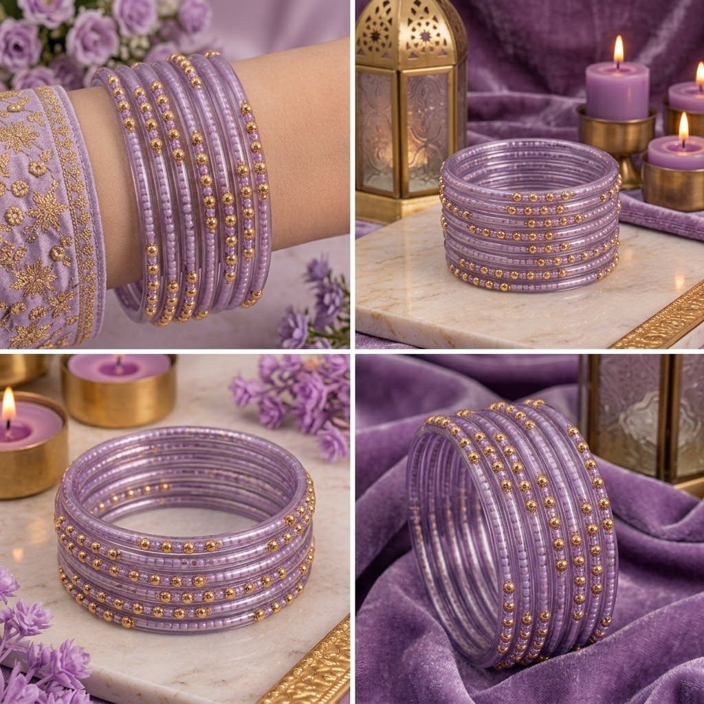 Dotted glass bangles 8pcs - الصورة 2