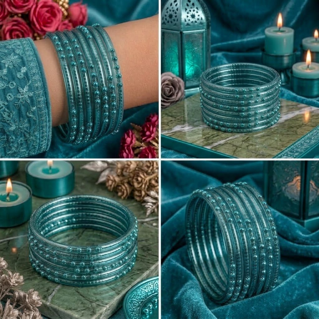 Dotted glass bangles 8pcs - الصورة 5
