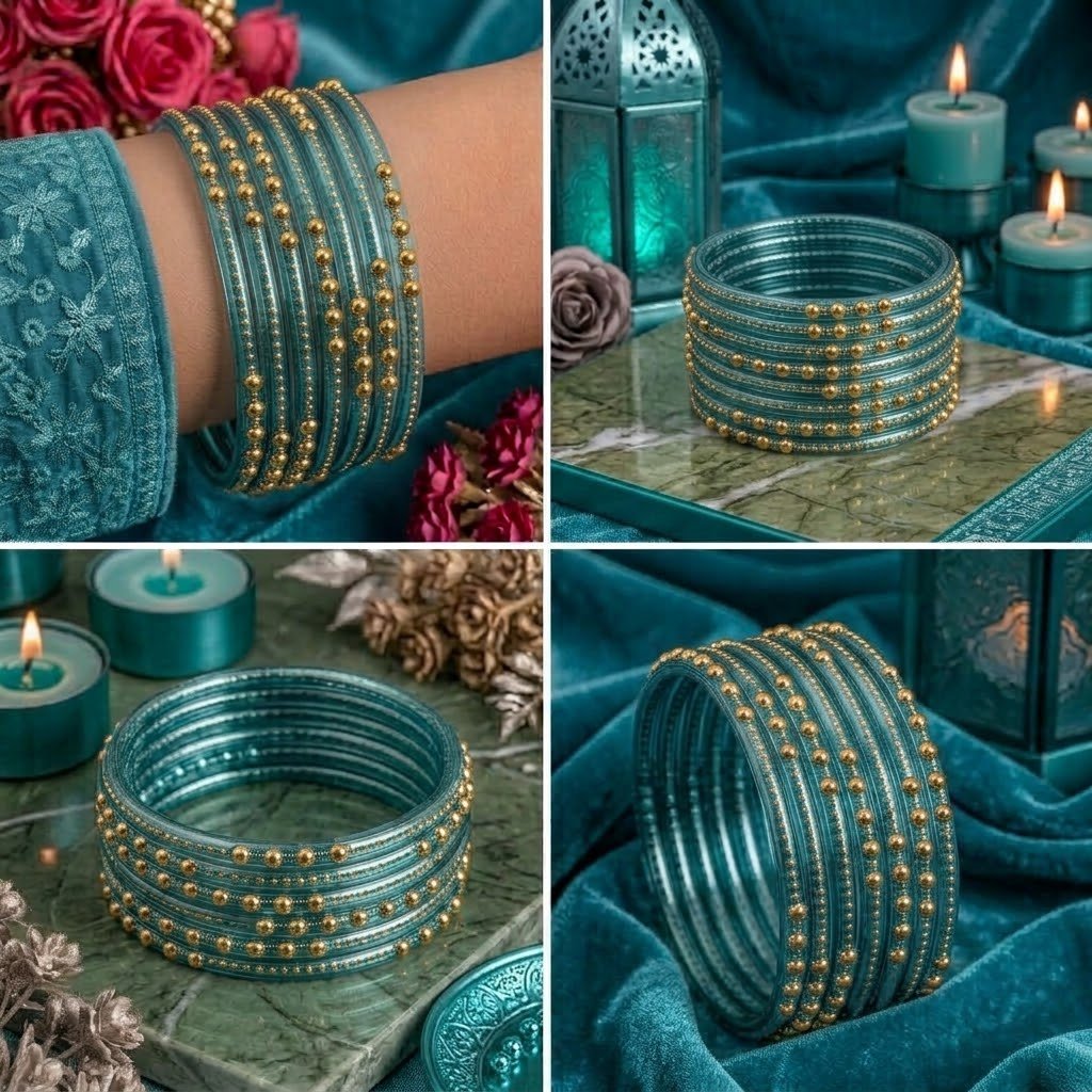 Dotted glass bangles 8pcs - الصورة 3