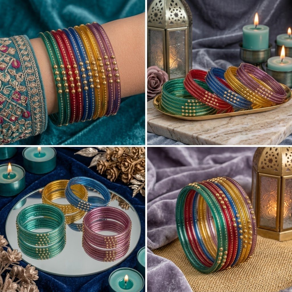 Dotted glass bangles 8pcs - الصورة 3