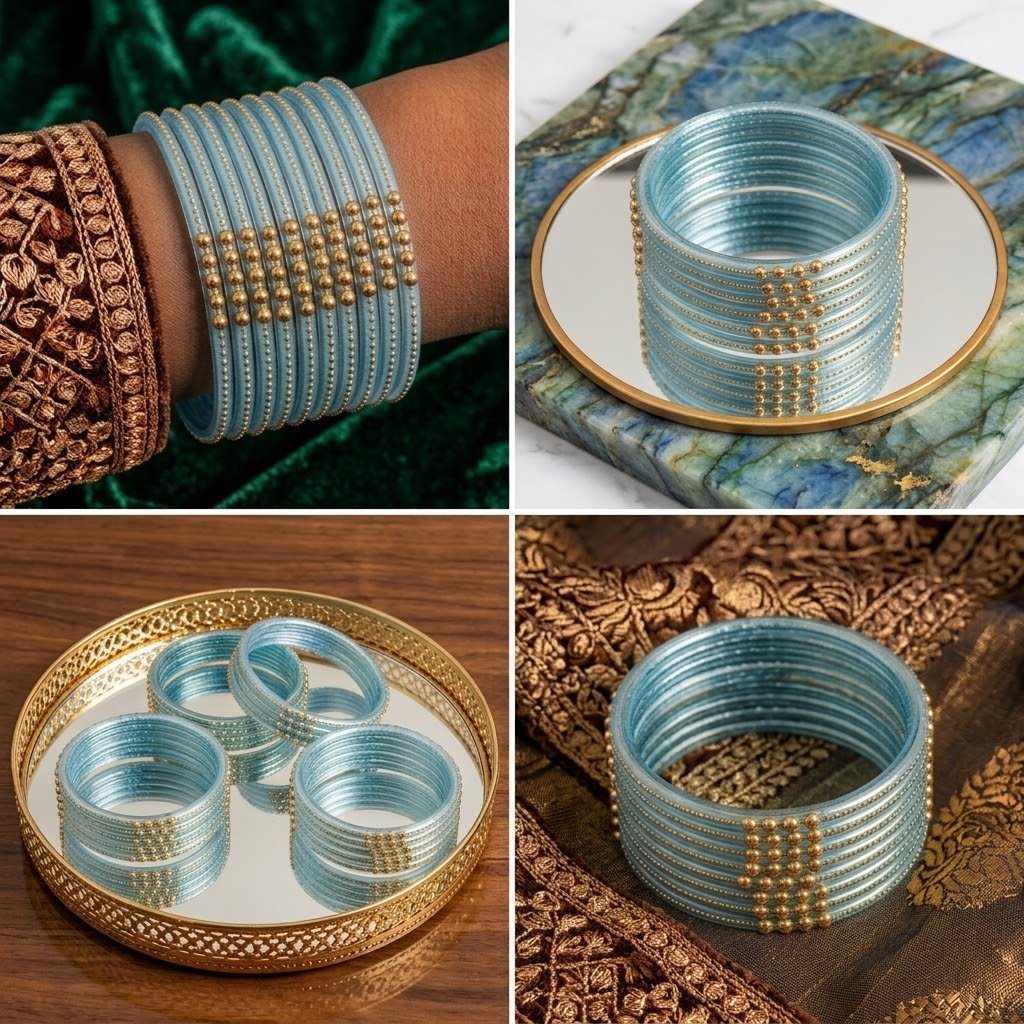 Dotted glass bangles 8pcs - الصورة 2
