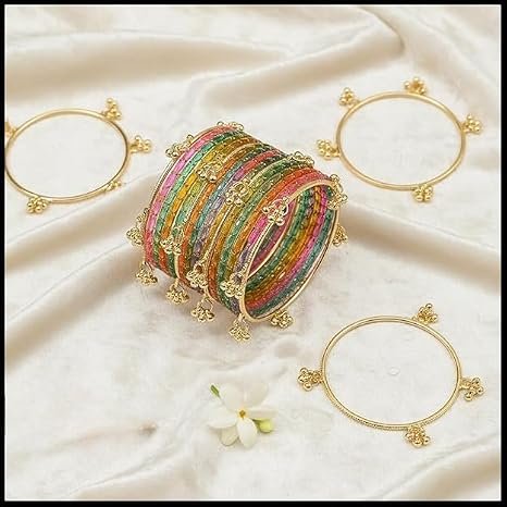 Kashmiri Ghungroo Glass Bangle Set for Women | Raindrop Bangles Set | Trendy Ethnic Chudi Set For Party Wedding Festival | Set Of 16 Bangles | Multicolor - الصورة 3