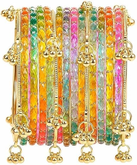 Kashmiri Ghungroo Glass Bangle Set for Women | Raindrop Bangles Set | Trendy Ethnic Chudi Set For Party Wedding Festival | Set Of 16 Bangles | Multicolor - الصورة 8
