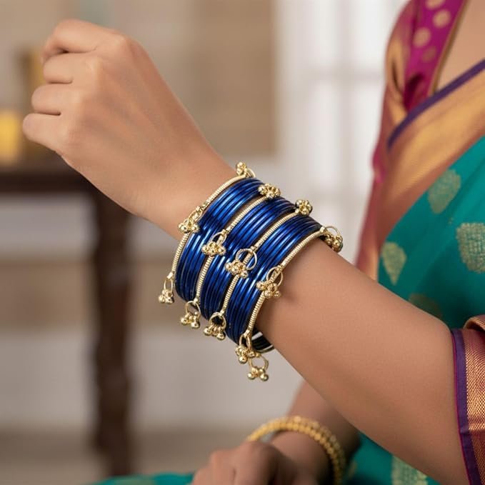 Women Kashmiri Bangles Bracelet Set Boho Oxidized Bracelet Glossy Metal Bangle Set Fashion Statement Wedding Bridal Jewelry for Women (16 Pcs) - الصورة 4