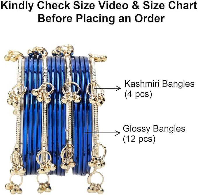 Women Kashmiri Bangles Bracelet Set Boho Oxidized Bracelet Glossy Metal Bangle Set Fashion Statement Wedding Bridal Jewelry for Women (16 Pcs) - الصورة 3