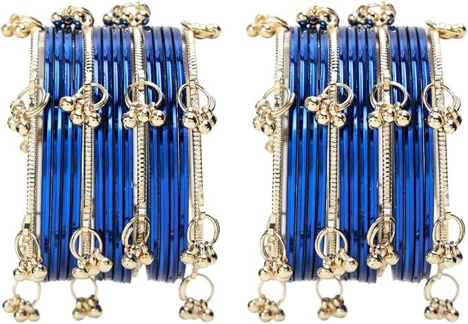Women Kashmiri Bangles Bracelet Set Boho Oxidized Bracelet Glossy Metal Bangle Set Fashion Statement Wedding Bridal Jewelry for Women (16 Pcs) - الصورة 7