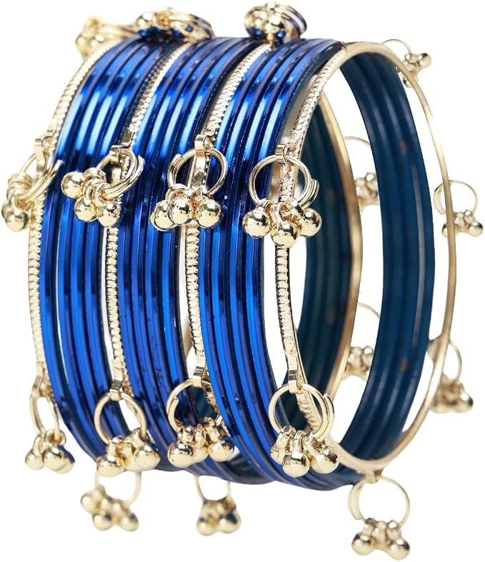 Women Kashmiri Bangles Bracelet Set Boho Oxidized Bracelet Glossy Metal Bangle Set Fashion Statement Wedding Bridal Jewelry for Women (16 Pcs)