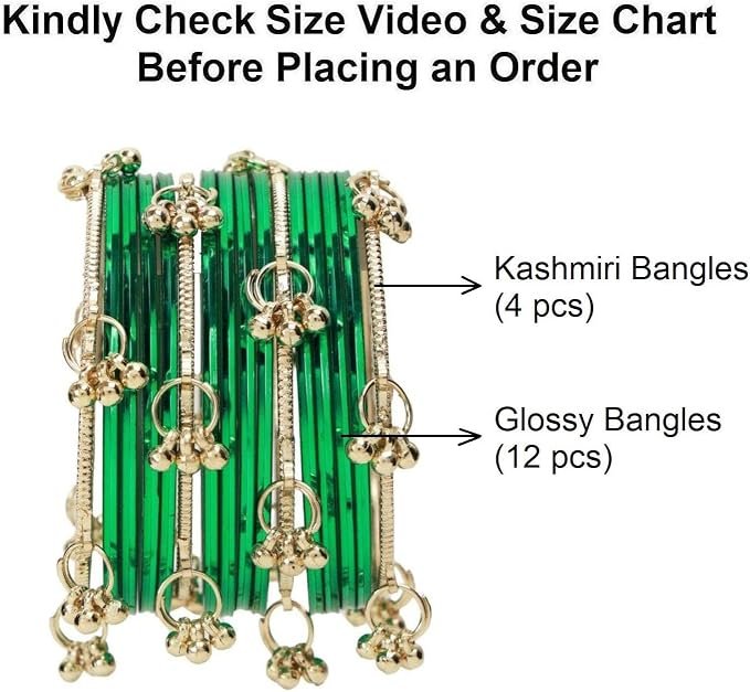 Women Kashmiri Bangles Bracelet Set Boho Oxidized Bracelet Glossy Metal Bangle Set Fashion Statement Wedding Bridal Jewelry for Women (16 Pcs) - Image 3