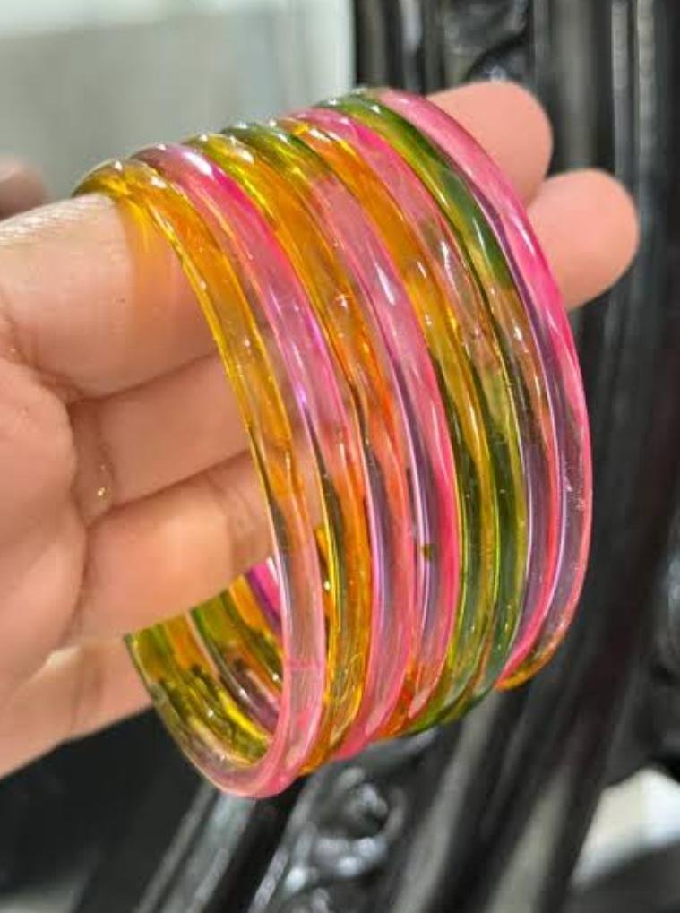 8 Pcs Trendy Glossy Jelly Glass Bangles - الصورة 4