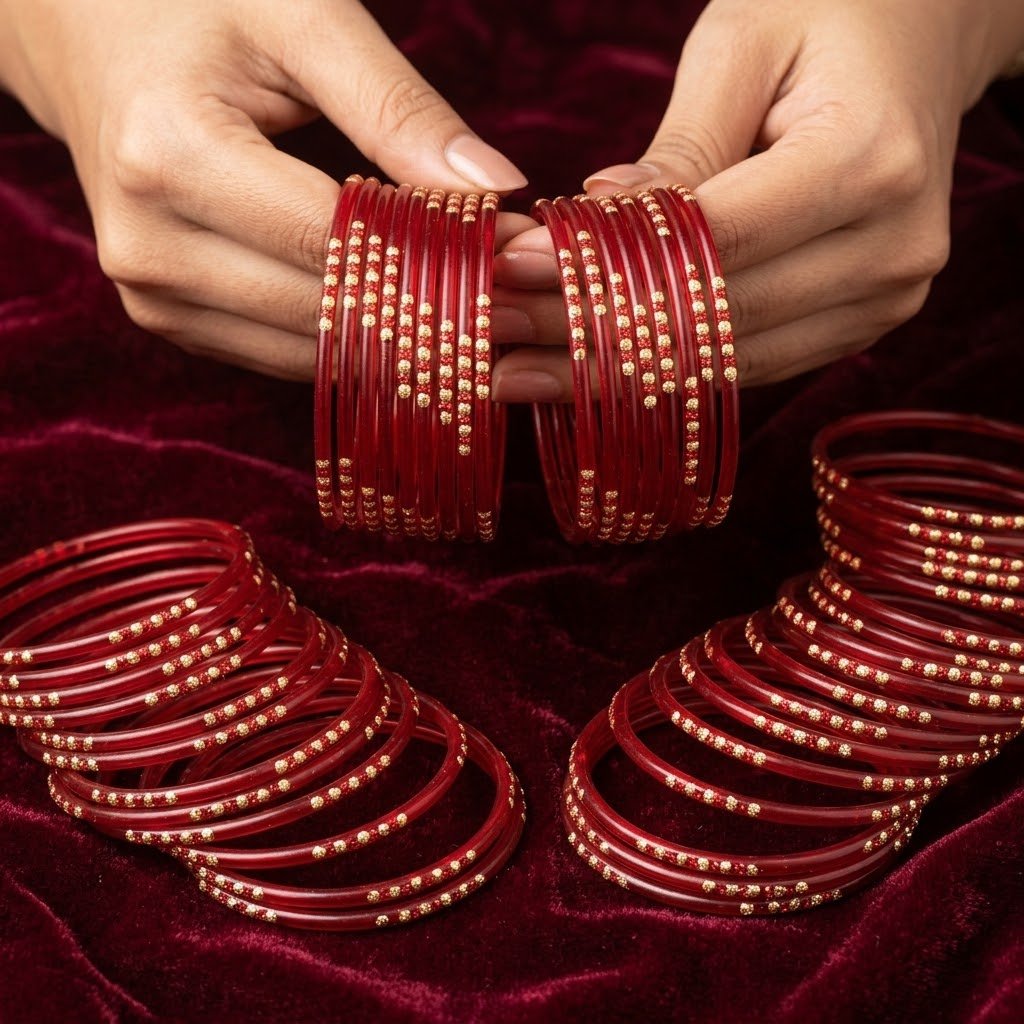 Dotted glass bangles 8pcs - الصورة 2