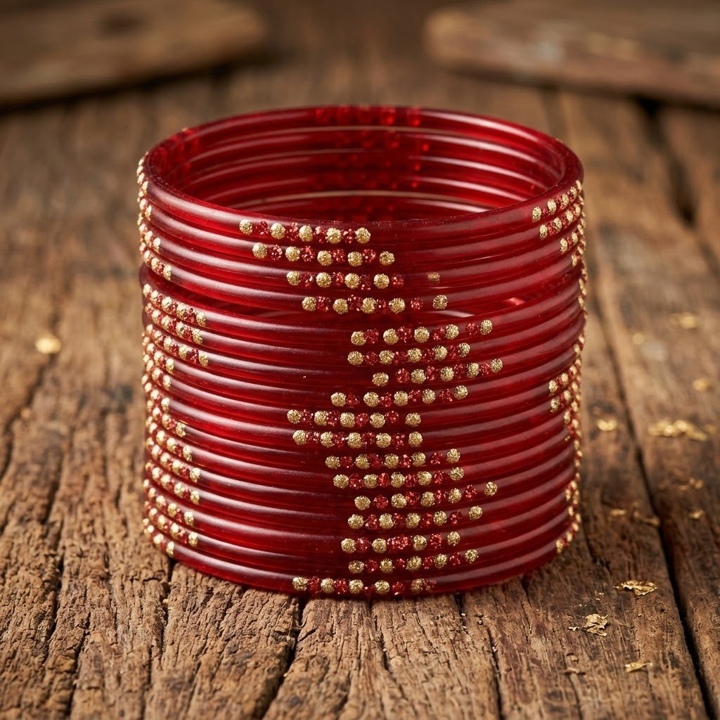 Dotted glass bangles 8pcs - الصورة 4