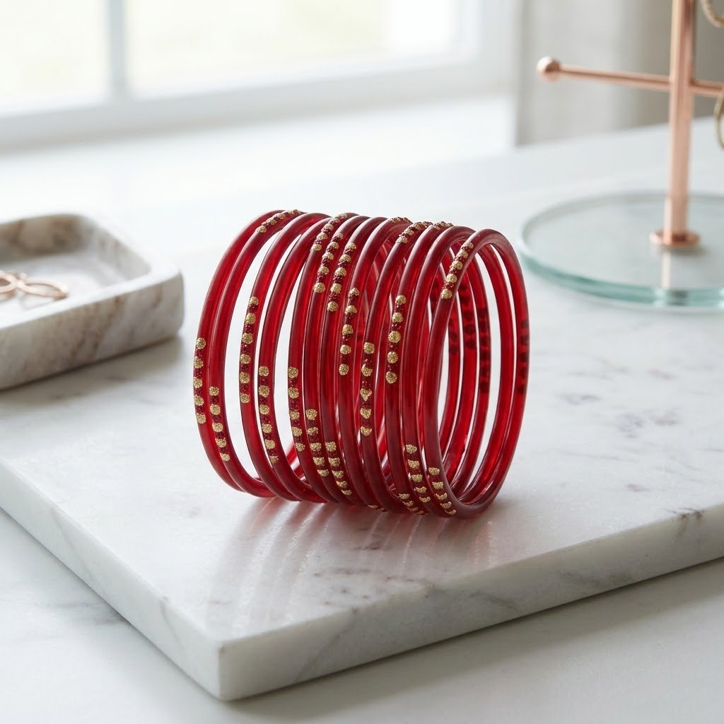 Dotted glass bangles 8pcs - الصورة 3