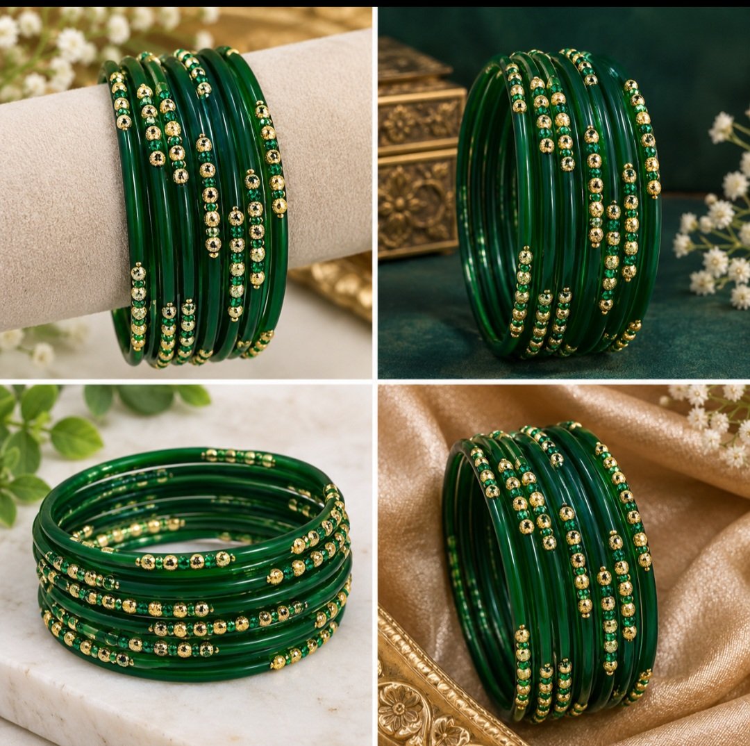 Dotted glass bangles 8pcs - الصورة 4