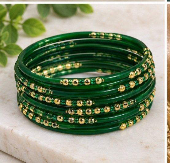 Dotted glass bangles 8pcs - الصورة 3