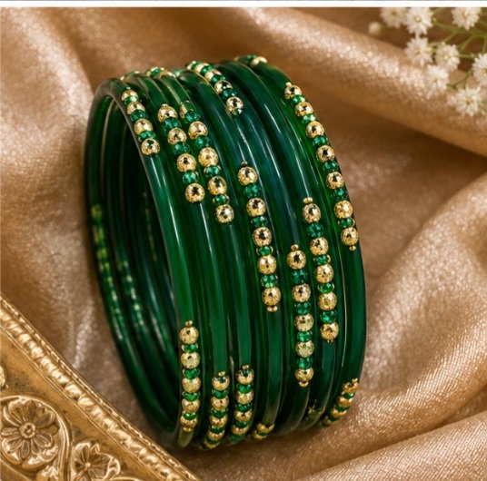 Dotted glass bangles 8pcs - الصورة 2