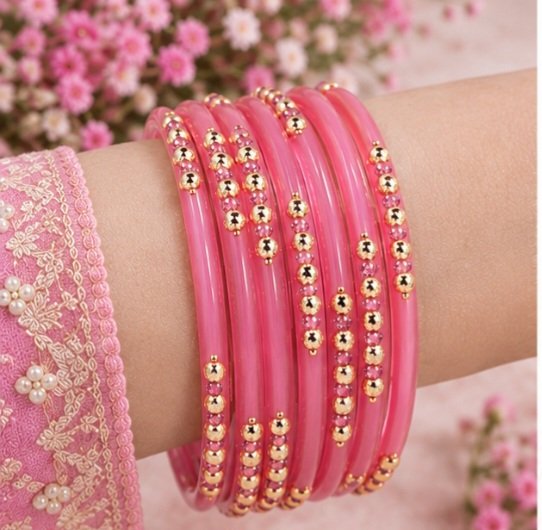 Dotted glass bangles 8pcs - Image 2