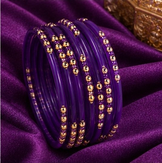 Dotted glass bangles 8pcs - الصورة 3