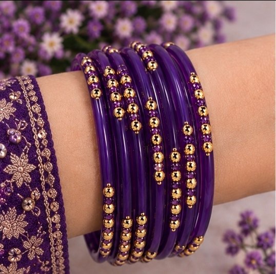 Dotted glass bangles 8pcs - الصورة 2