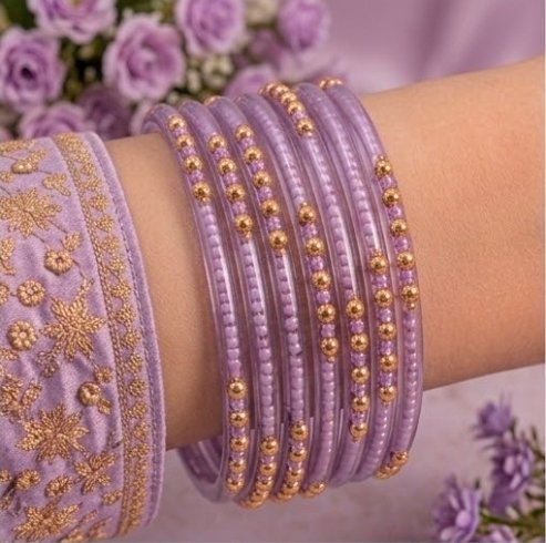 Dotted glass bangles 8pcs - الصورة 4
