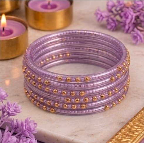 Dotted glass bangles 8pcs - الصورة 3