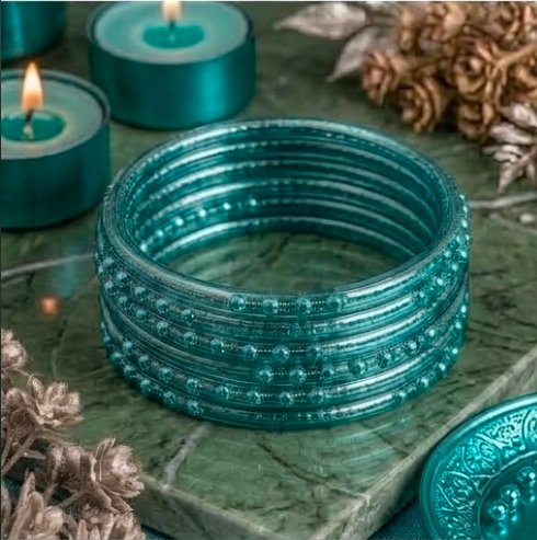 Dotted glass bangles 8pcs - الصورة 4