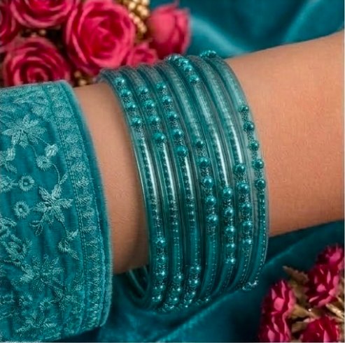 Dotted glass bangles 8pcs - الصورة 6
