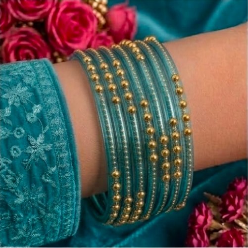 Dotted glass bangles 8pcs - الصورة 2