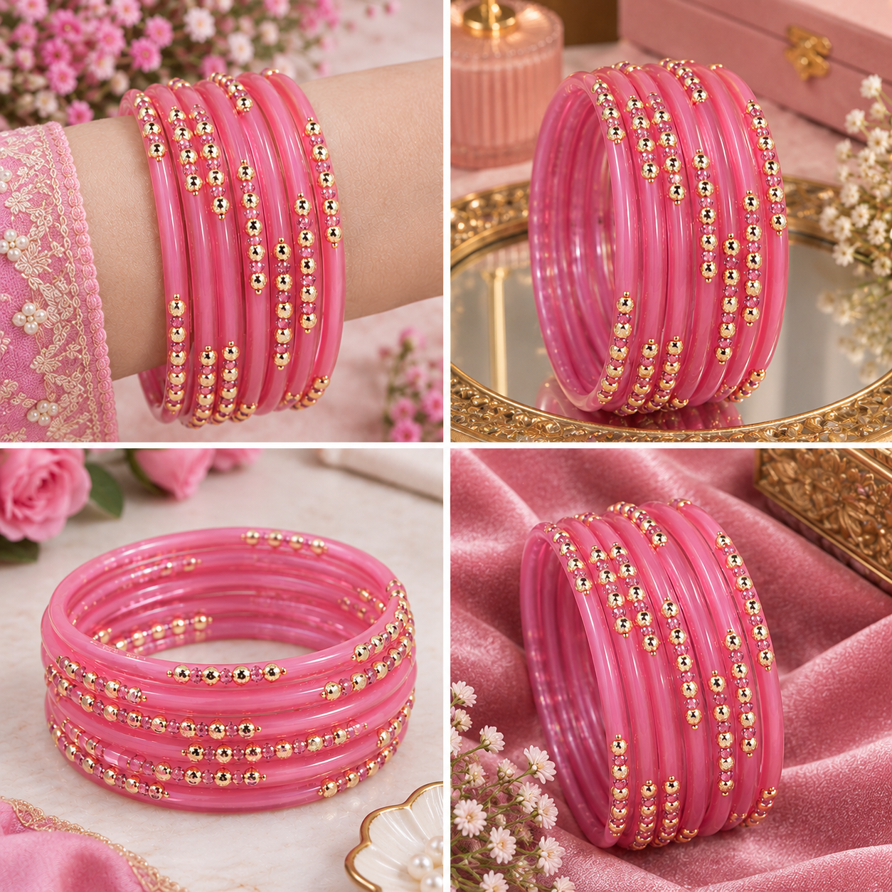 Dotted glass bangles 8pcs - Image 4
