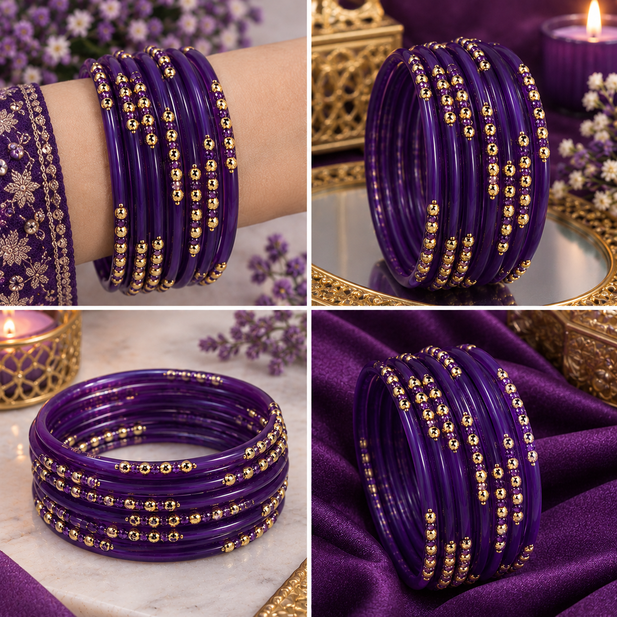 Dotted glass bangles 8pcs - الصورة 4